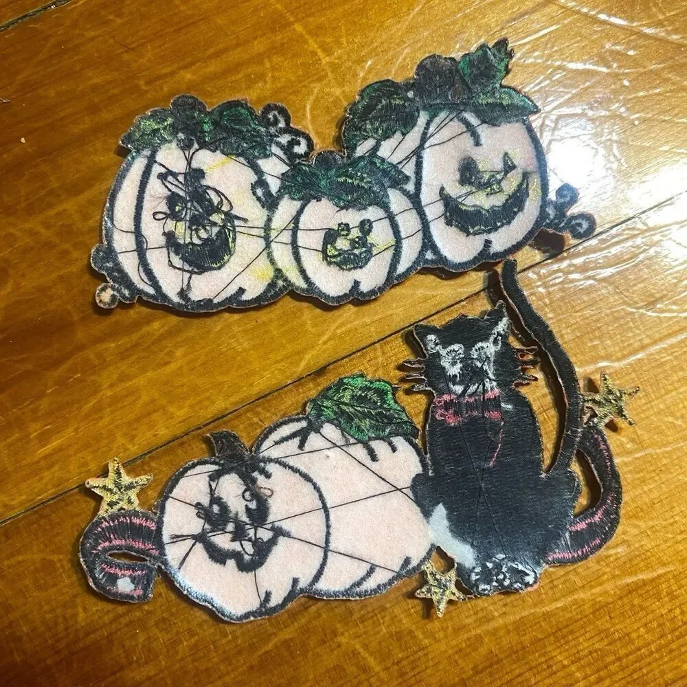Vintage Halloween iron on patches 90s jack o lantern black cat pumpkins patch